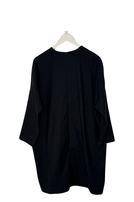 Linen Cotton No-Collar Coat in Sumi