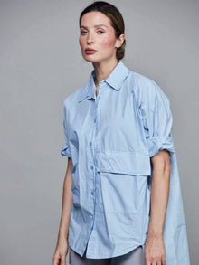  Pocket Cotton Short Shirt - Light blue