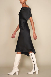  Kallmeyer Black Satin Bias Drawstring Dress