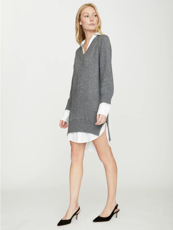 Womens V Looker gray flannel Cashmere Wool Dress by Brochu Walker – PATRICIA