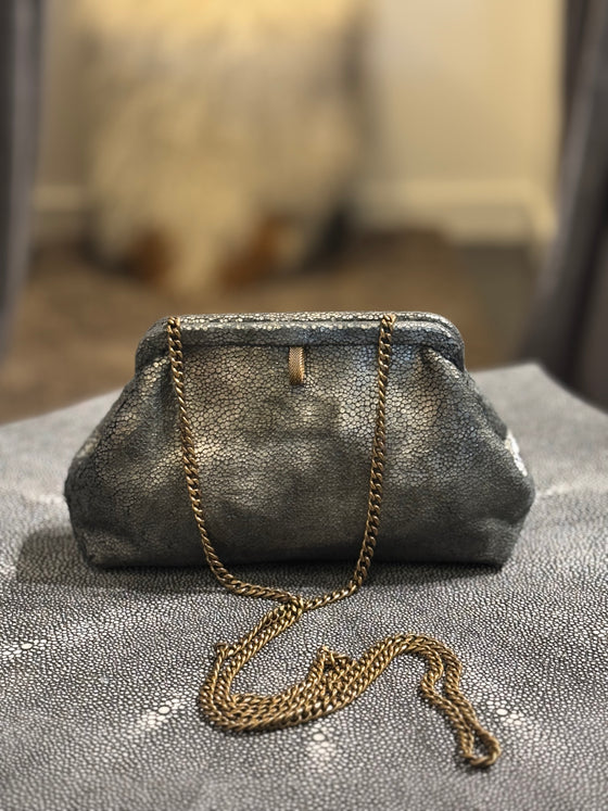 Liette Silvery Gray Chagreen Clutch