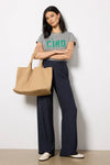 Classic Ciao Tee Grey Melange with Green Block Print