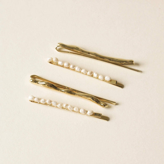 Freshwater Pearl Beaded Metal Hair Bobby Pins | Set of 4