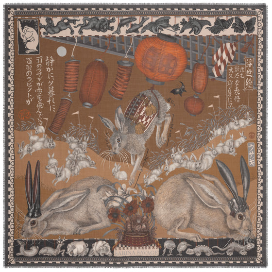 Sabina Savage "The Floating Rabbits" Wool and Silk Scarf Cinnamon/Sienna found at Patricia in Southern Pines, NC