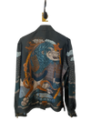 Sabina Savage "The Snow Lion" Silk Stand Collar Blouse Turquoise/Saffron