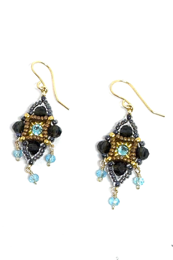 Drop Earrings with Miyuki Beads in Blue and Gray