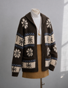 Nordic Fair Isle Knit Cardigan - Brown