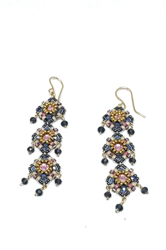 Long Drop Earrings with Miyuki Beeds in Gold/Silver