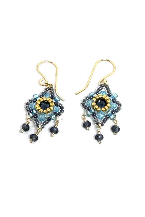 Drop Earrings with Blue Miyuki Beads and Blue Crystals