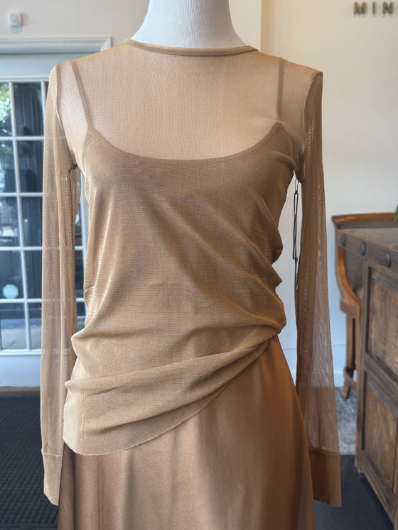 Silk Tulle Long Sleeve Tee Camel