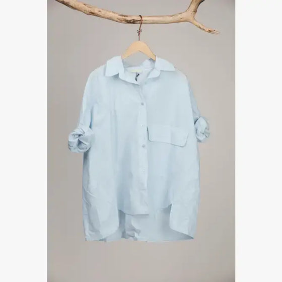 Pocket Cotton Short Shirt - Light blue