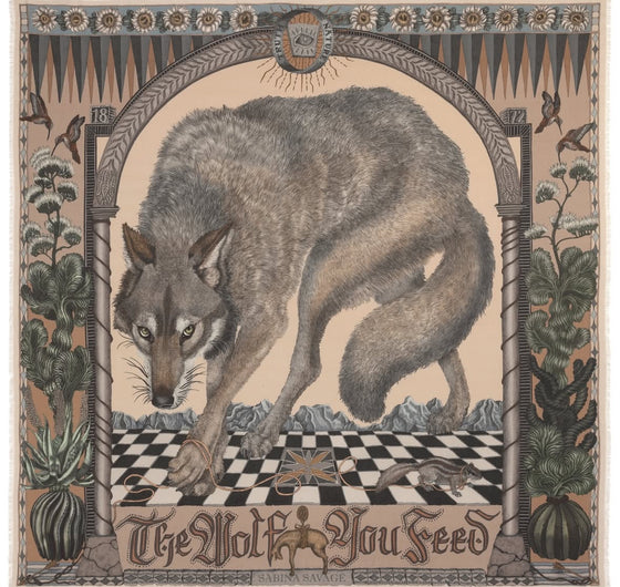 "The Wolf You Feed" 42cm Square Silk Twill Scarf Desert/Dawn