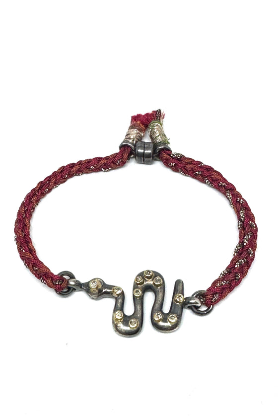 Diamond Studded Snake Bracelet on Handwoven Braid