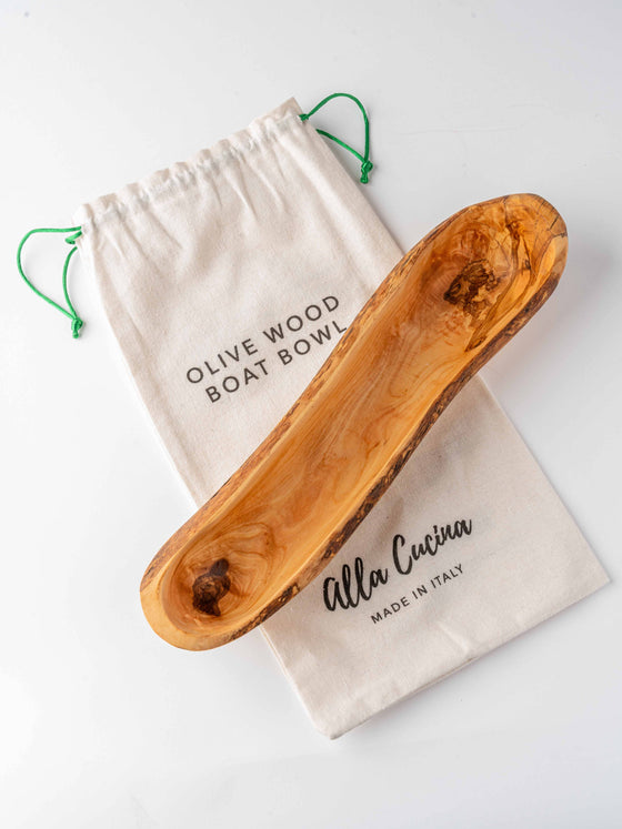 Italian Olivewood Boat Bowl - Live Edge