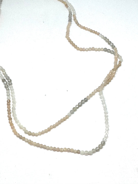 Peach White and Grey Faceted Moonstone Necklace