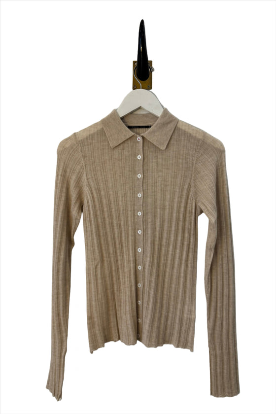 Brazeau Tricot Lil' boy Long Sleeve tissue cashmere button up cardigan in blush found at Patricia in southern pines, NC
