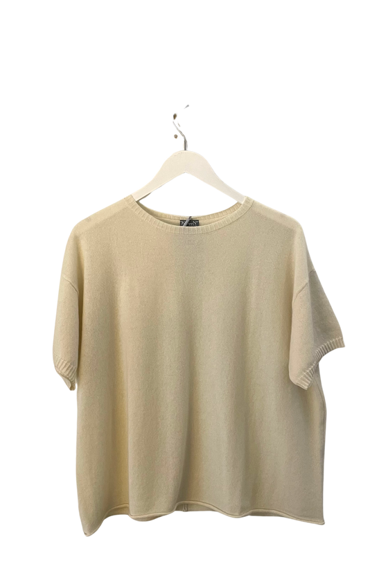 Short Sleeve Cashmere Crewneck Sweater in Natural