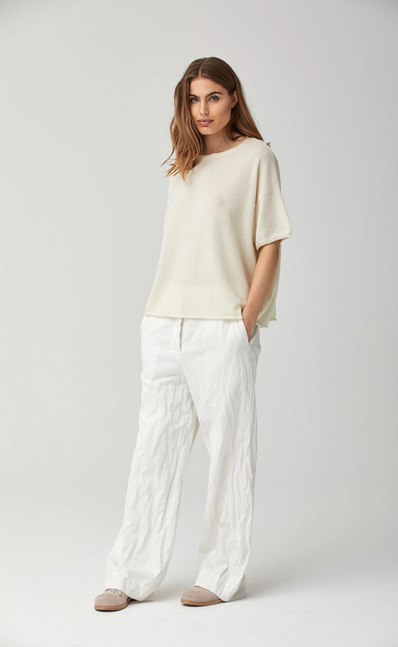 Short Sleeve Cashmere Crewneck Sweater in Natural