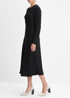 Vince Black Long Sleeve High V-neck Dress
