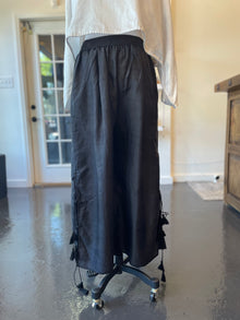  Black Silk Wide Leg Pants with Side Slits and Ties