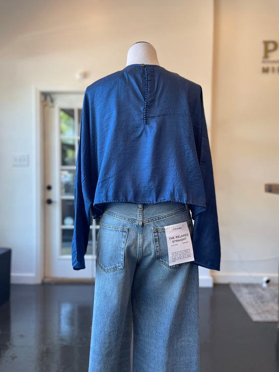 Blue Silk Blouse with Dolman Sleeves