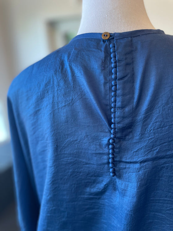 Blue Silk Blouse with Dolman Sleeves