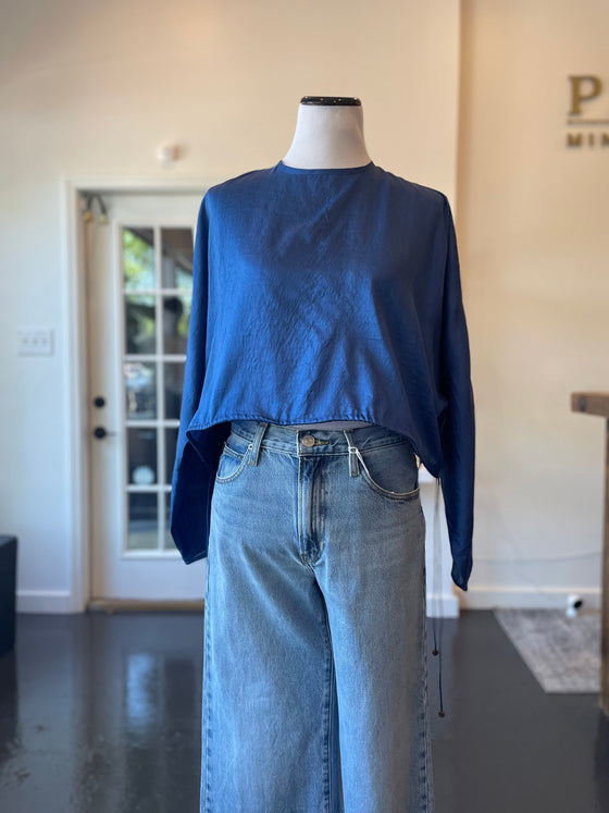 Blue Silk Blouse with Dolman Sleeves