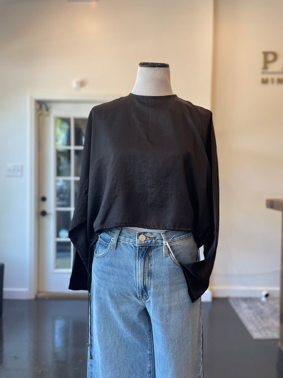 Bunon Black Silk Blouse with Dolman Sleeves