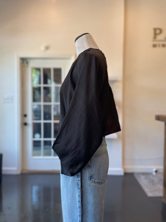 Bunon Black Silk Blouse with Dolman Sleeves