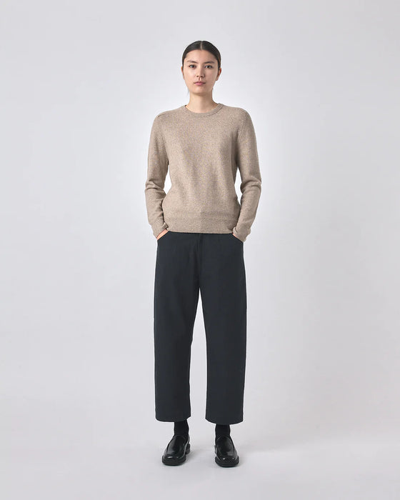 7115 by Szeki Light Taupe Curved Shoulder Creweck Sweater fond at Patricia InSouthern Pines, NC