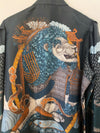 Sabina Savage "The Snow Lion" Silk Stand Collar Blouse Turquoise/Saffron
