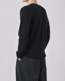  7115 by Szeki Black Curved Shoulder Crewneck Sweater