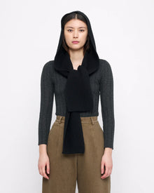  Extrafine Merino Wool Black Hooded Scarf
