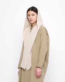  Extrafine Merino Wool Beige and White Hooded Scarf/Vest
