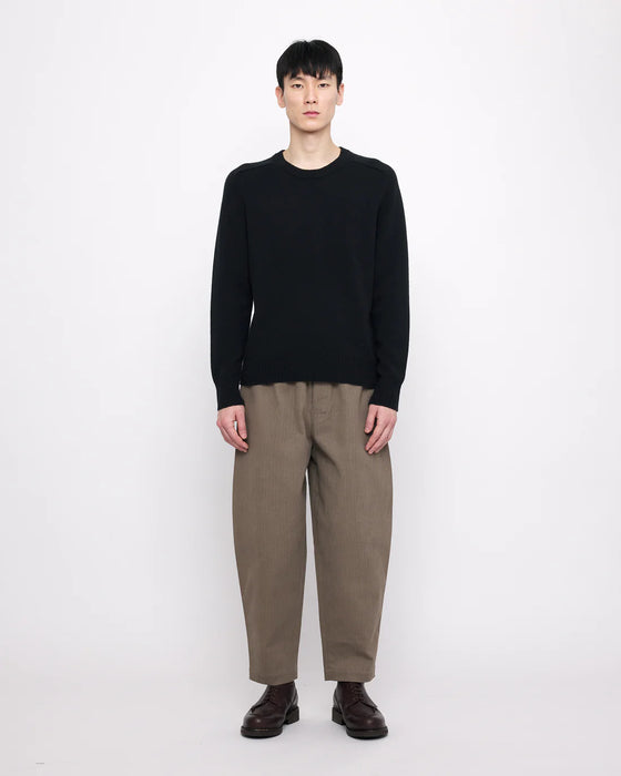 Black Signature Curved Shoulder Merino/Cotton Sweater