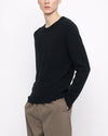 Black Signature Curved Shoulder Merino/Cotton Sweater