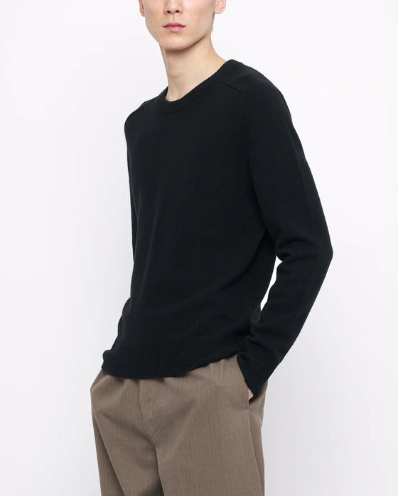Black Signature Curved Shoulder Merino/Cotton Sweater