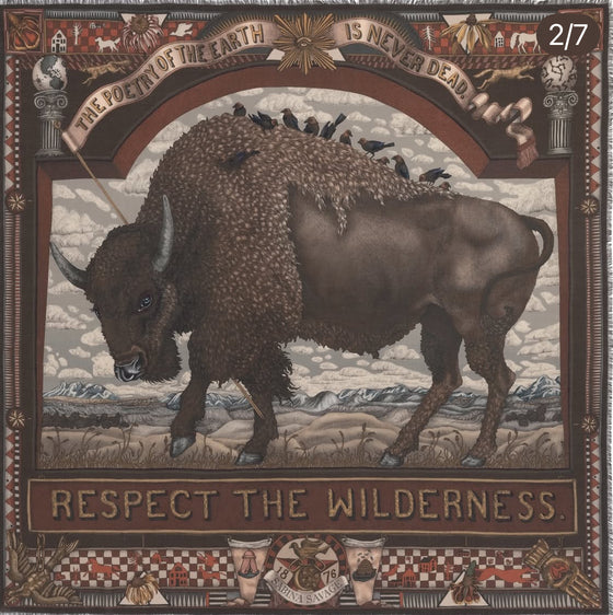 "Secrets of the Bison" 135cm Square Wool/Silk Scarf Sanguine/Silver