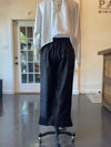 Black Silk Wide Leg Pants with Embroidery and Pleated Edge