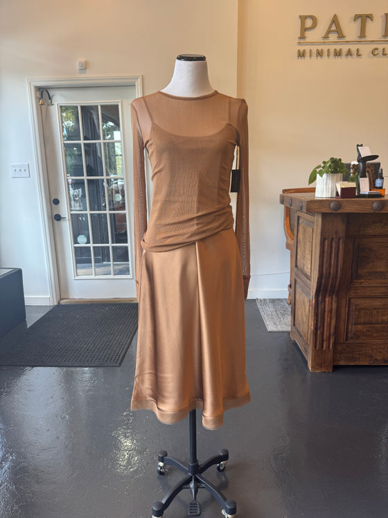 Silk Petal Slip Dress Chestnut