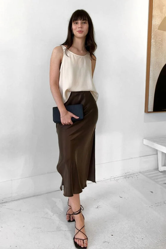 Bias Slip Skirt in Espresso