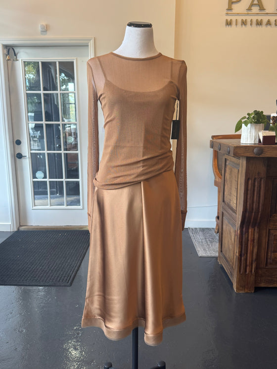 Silk Tulle Long Sleeve Tee Chestnut