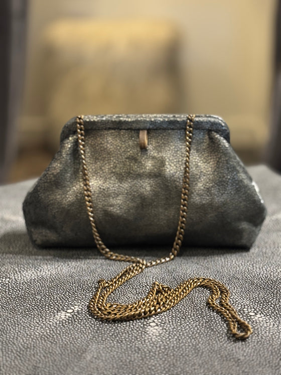Liette Silvery Gray Chagreen Clutch