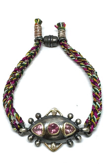  Pink Tourmaline and Diamond Bracelet on Handwoven Braid