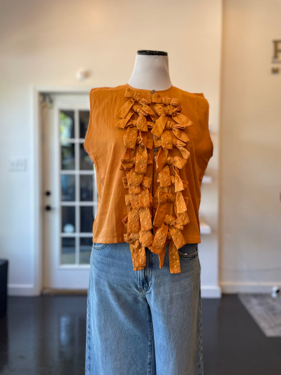 Silk & Cotton Blend Vest with Embroidered Bows
