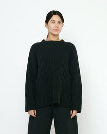  Oversized Alpaca and Merino Ribbed Mock Neck Black