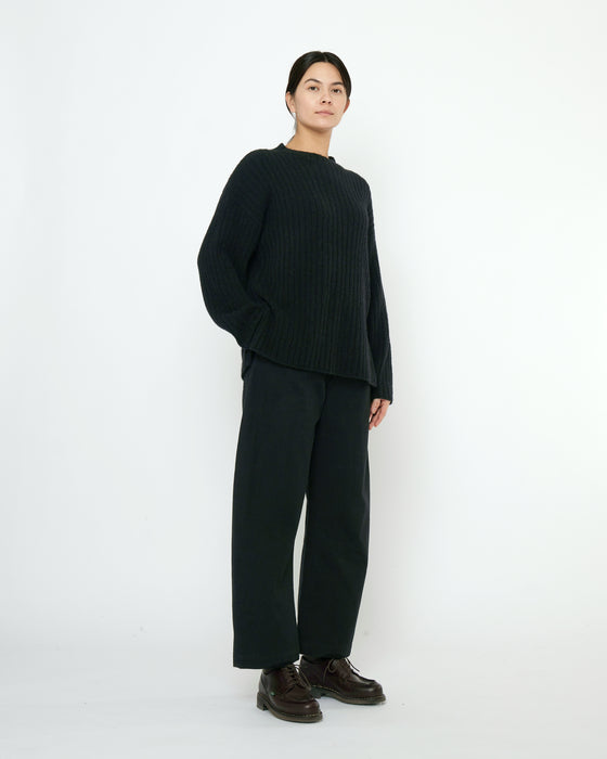 Oversized Alpaca and Merino Ribbed Mock Neck Black