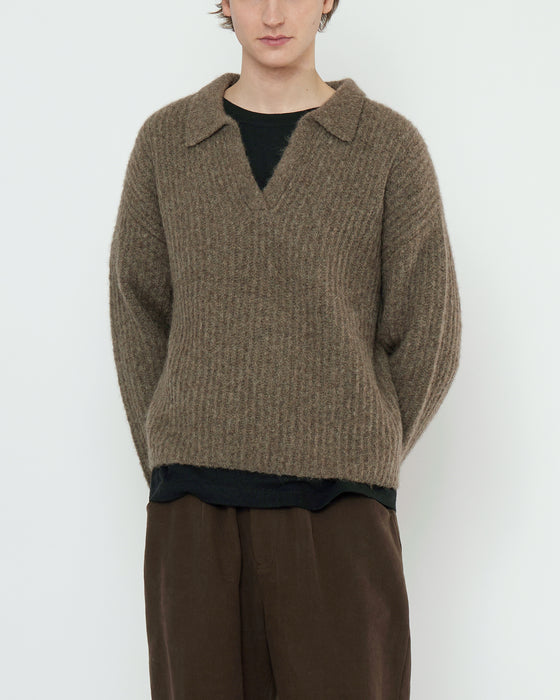 Collared V-Neck Jumper Light Umber