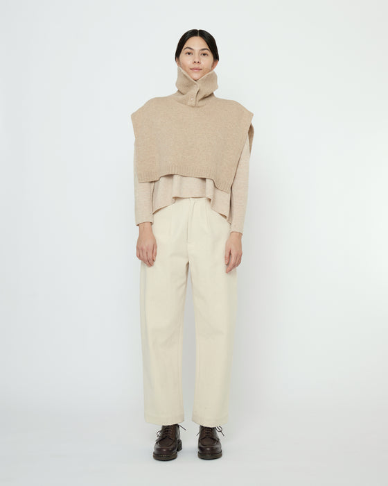 Yak and Merino Knit Turtleneck Vest Taupe