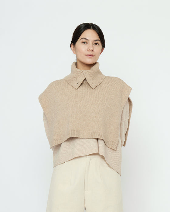 Yak and Merino Knit Turtleneck Vest Taupe